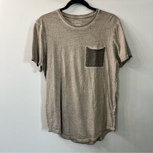 Carbon Distressed Washed Tan Short Sleeve Longer Length Cotton Shirt Small